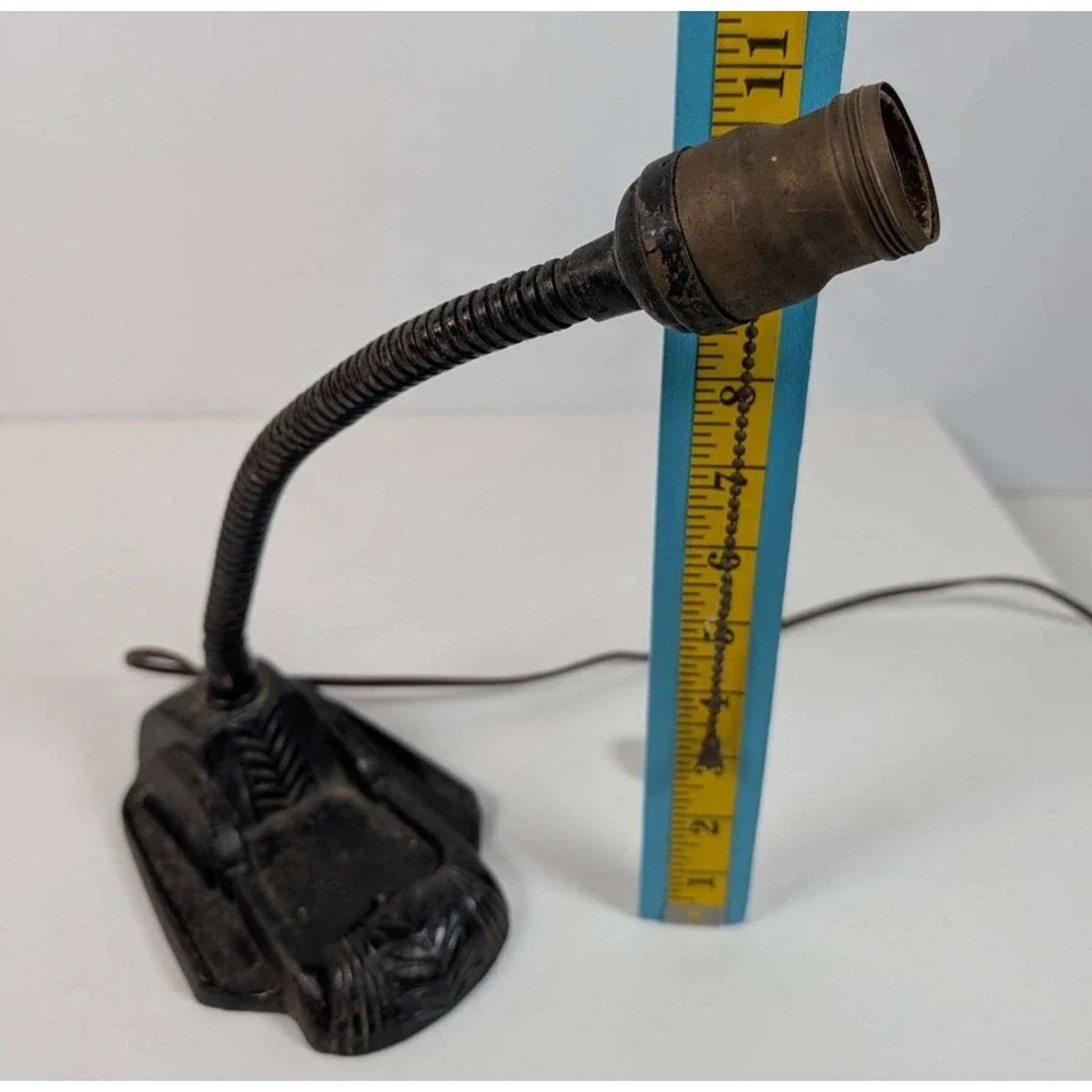 Vintage Working Art Deco Industrial Gooseneck Desk Lamp Light Cast Iron Base